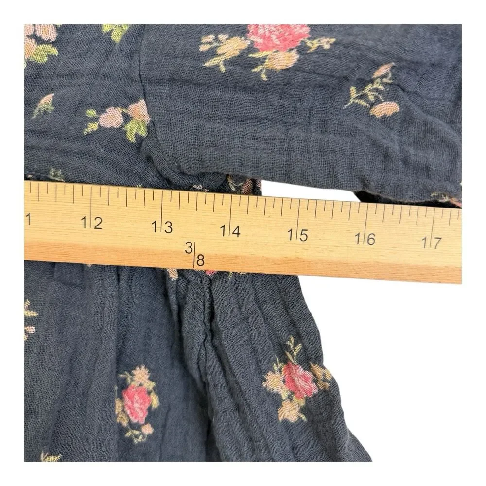 Free People Chloe Crop Backless Top Sz S Gray Floral Balloon Sleeve Cottage Boho
